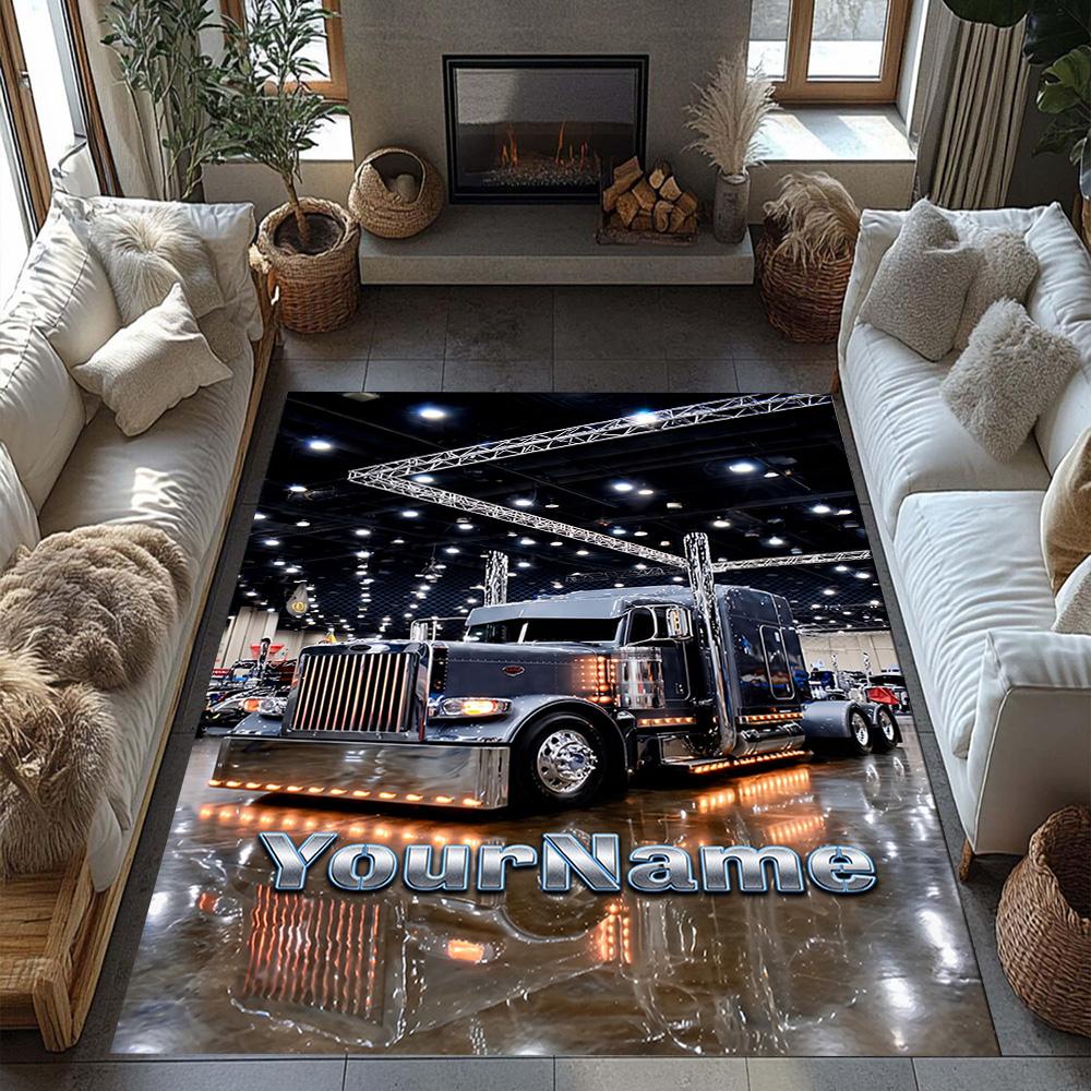 Kw Heavy Trucks Customizable Name Area Rug Design for Living Rooms Game Room Bedrooms Kitchen Anti-slip Rug Decorate Offices Perfect Gift for Women/Me