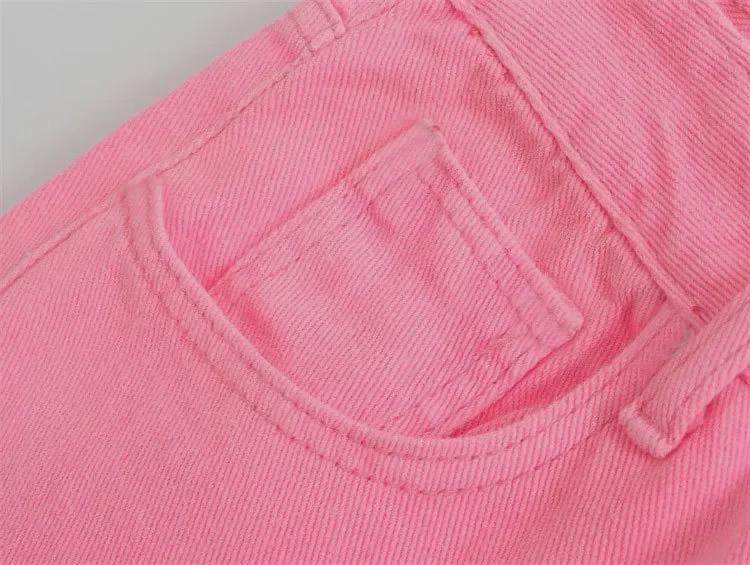 Jeans rosa petite a vita alta stile coreano a gamba larga - Estivo da donna vestibilità ampia