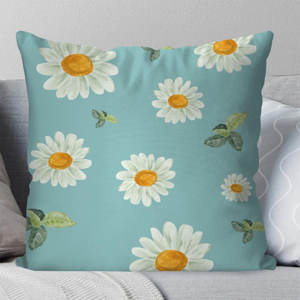 1pc Daisy Fresh Style Pillow Case Square Pillow Bedroom Sofa Leisure Comfort Cushion Car Living Room Home Decoration 40X40