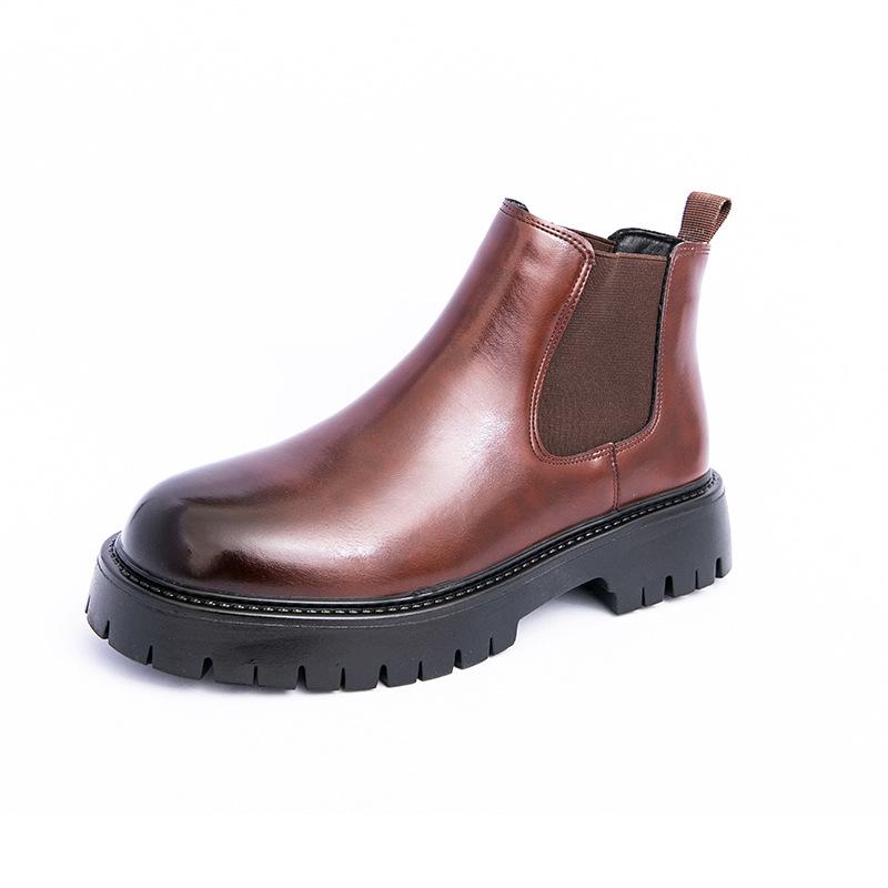 Retro British Style Men's High-top Martin Chelsea Boots - Large Size, Thick Sole, Versatile Workwear Design.