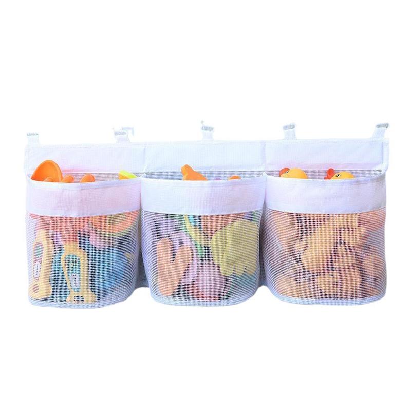 Baby Bath Toys Storage Bag Mesh Net Wall Hanged 3 Compartments Bag Organizer