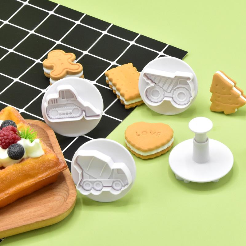 4Pcs 3D Car Plane Cookie Cutter Biscuit Mold Train Vehicle Transportation Baking Stamp Press Plunger Sugarcraft Fondant Cutters