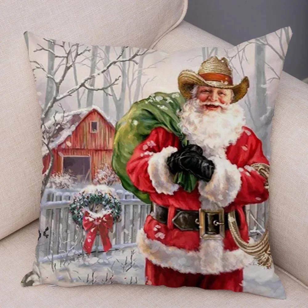 1 bucată față de pernă decorativă pentru petrecerea de Crăciun, față de pernă imprimată cu Moș Crăciun, decorare casă cameră canapea, cadou de Crăciun