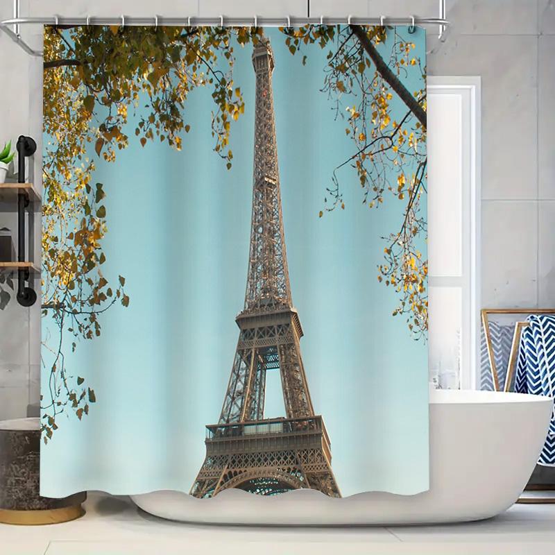 

Paris Eiffel Tower Shower Curtain French Vintage Romantic Cityscape Bathroom Decor Set W60H190(CM)-1 Pcs