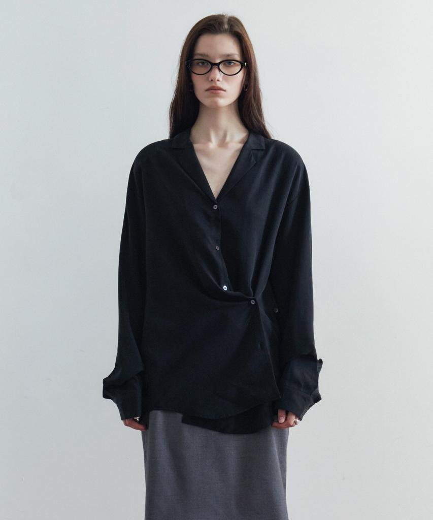 SIYAZU Sitp5306 Soft Open Collar Wrap Shirt_Black