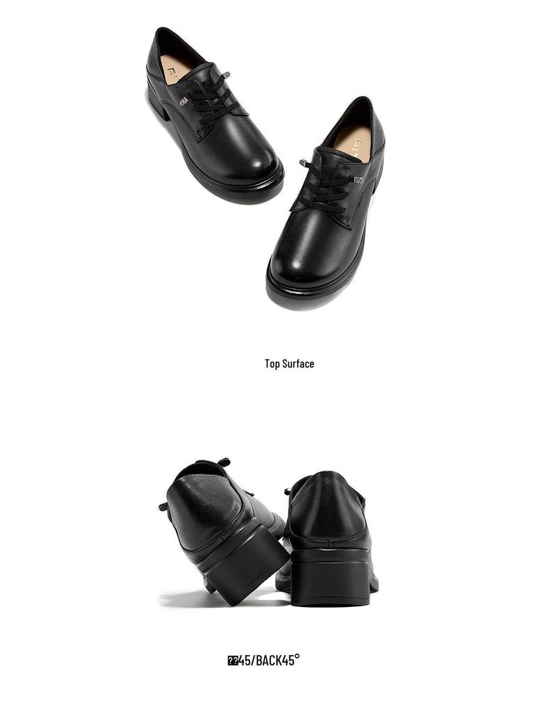 Women's Genuine Leather Chunky Heel Loafers 2025 - Soft Leather Single Shoes (SZ25912)