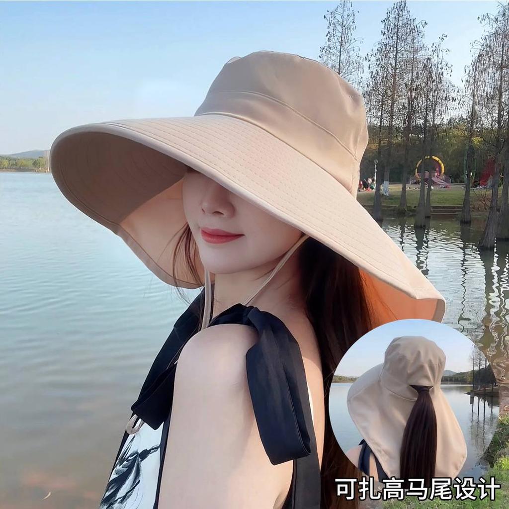 Big brim sun protection hat women's new face cover shawl UV protection summer sun cycling sun hat seaside