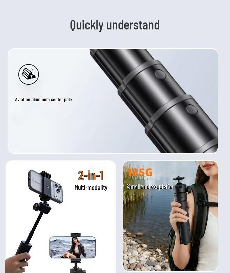 Compact Folding Vlog Selfie Tripod with Telescopic Extension and Handheld/Desktop Options