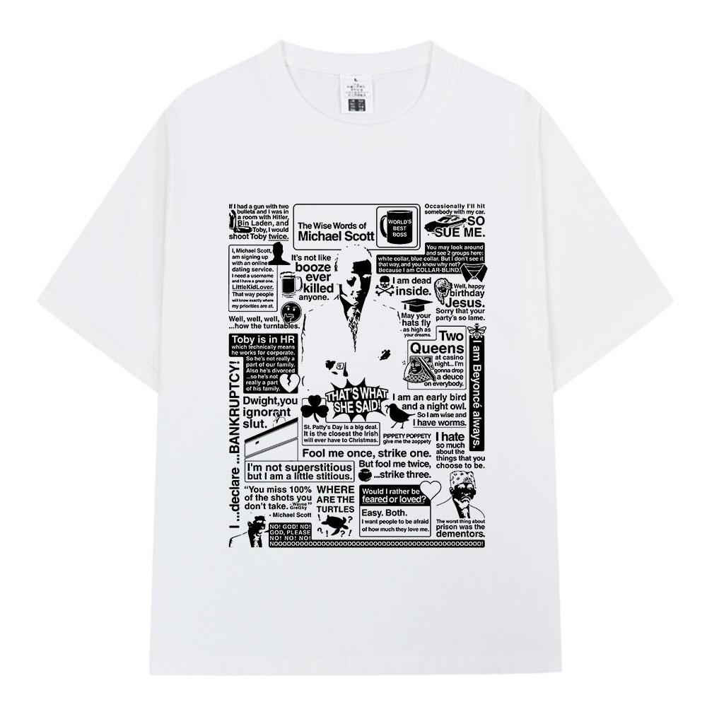 The Wise Words of Michael Scott Homage The Office T-shirt Tv Series Dwight Schrute Jim Halpert Short Sleeve Oversized T-Shirts