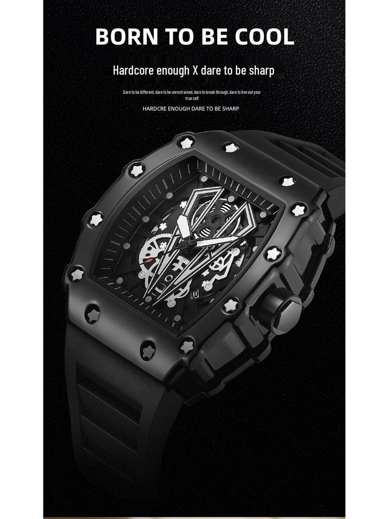 Men's Large Dial Waterproof Sports Quartz Watch with Luminous Square Design