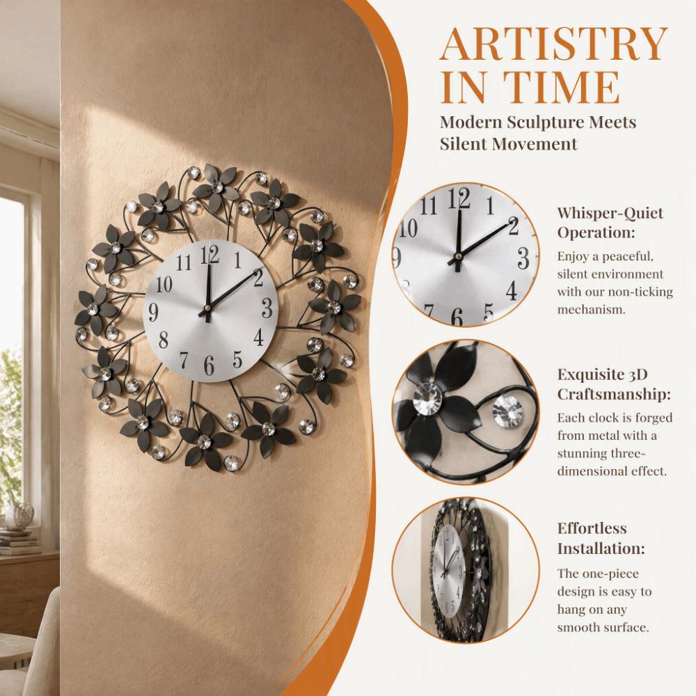 Metal Frame Wall Clock Iron Flower Wall-mounted Clock Elegant Decorative Clock Kitchen
