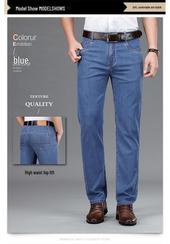 Herren Stretch Sommer Gerade Locker Geschnittene Jeans für Business Casual