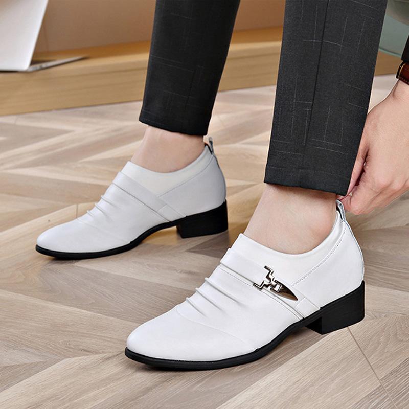 Fashion Men's Business Genuine Leather White Shoes Mens Dress Shoes Luxury Shoes Men Designers Wedding Shoes for Men 7CM Increasing