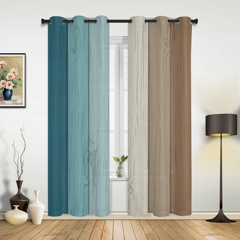 Vintage Khaki Brown Gradual Wood Grain Curtains for Bedroom Living Room Drapes Kitchen Kid's Room Window Curtain Home Decor