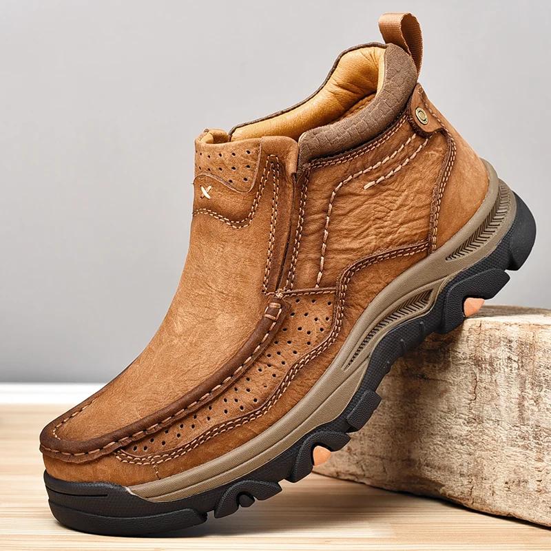 Men's Real Leather Ankle Boots Autumn Winter Mens Shoes for Men Fashion Casual Boots Cowhide Men Genuine Leather Boots