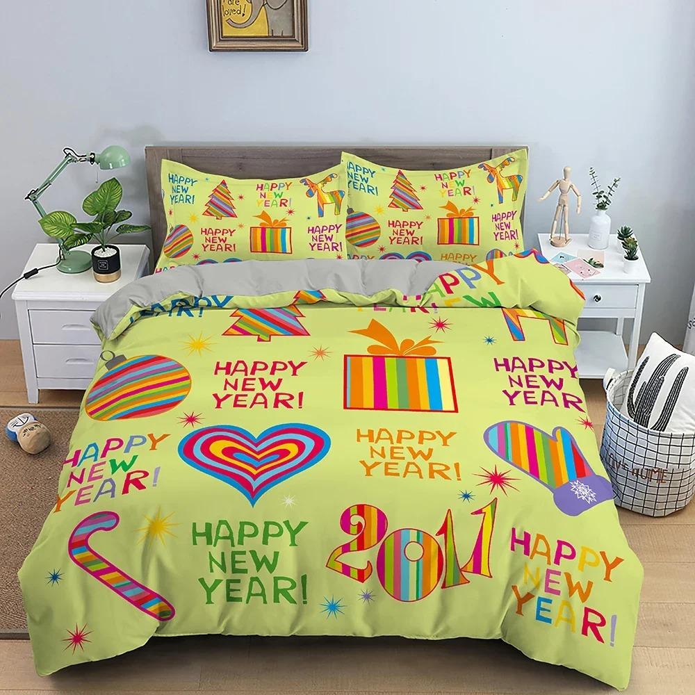 Merry Christmas Bedding Set King Queen Twin Size Duvet Cover Holiday Decorations For Bedroom