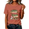 T-shirt da donna a maniche corte con stampa natalizia, top casual per le feste