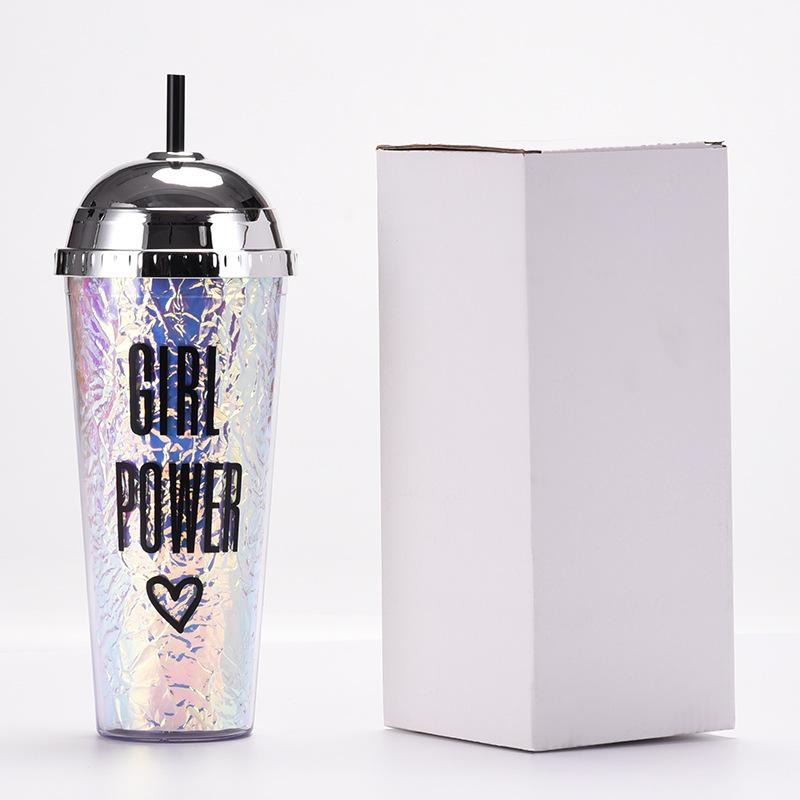 24Oz Straw Cup Leopard Print Magic Semi-Round Cover Water Cup Large Capacity Portable Double Layer Plastic Cup