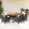 Vidaxl 7-Cz. Garden Furniture Set With Cushions, Black, Poly Rattan