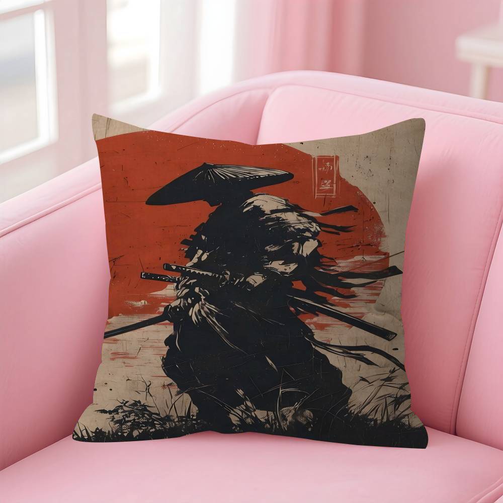 Landscape Samurai Geisha Bonsai Torii Gate Sakura Pillow Cover For Bedroom Room And Living Room Sofa Decorative Cushion Cover