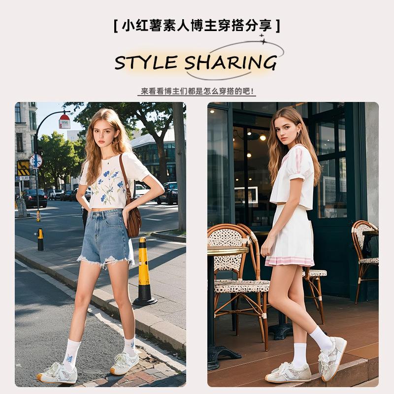 Leather Lace German Training Shoes Women's 2025 Spring New Models with Skirts Mesh Breathable Pearl Versatile Forrest Gump Shoes