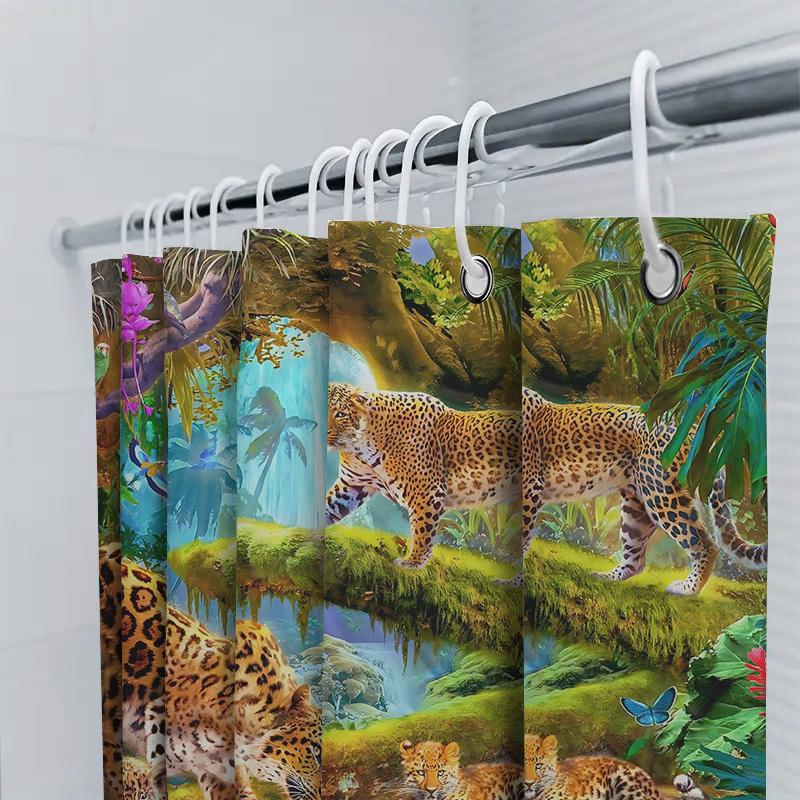 Tropical Rainforest Theme Waterproof Mold-proof Shower Curtain Home Decor Leopard Pattern Bath Curtain Creative Bathroom Item