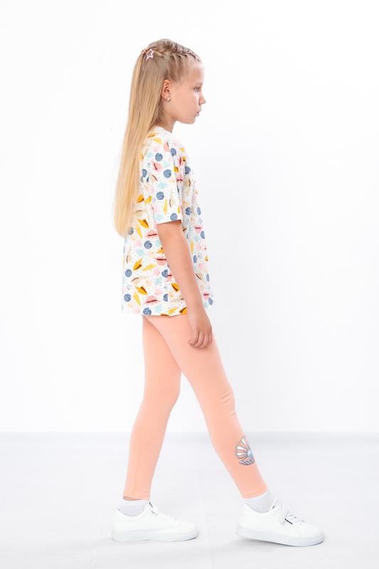 Set de Vară Activ pentru Fete – Tricou Moale din Bumbac Tricotat cu Imprimeu Distractiv și Colanți Elastici, Vară, 6427-043-33 HC