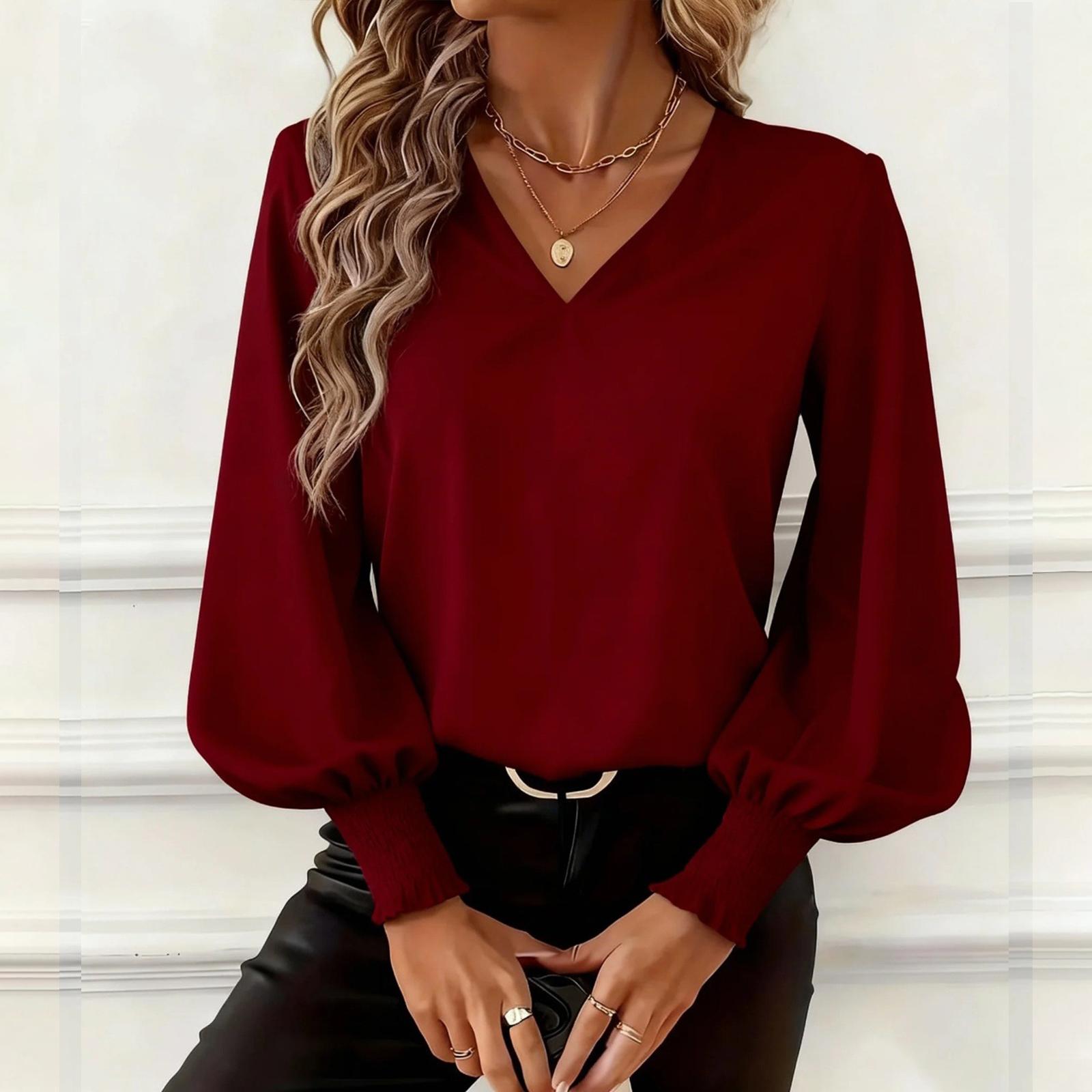 

Женский повседневный топ с V-образным вырезом и длинным рукавом, цветной S