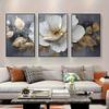 3 Pezzi Stampe d'Arte Astratta Floreale Moderne, Dorato e Bianco, Poster Senza Cornice ad Alta Definizione per Soggiorno, Camera da Letto, Studio