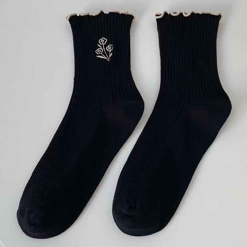 

3-12Y Girls Socks Autumn Sweet Princess Ruffle Medium Socks Cotton Socks one size чёрный