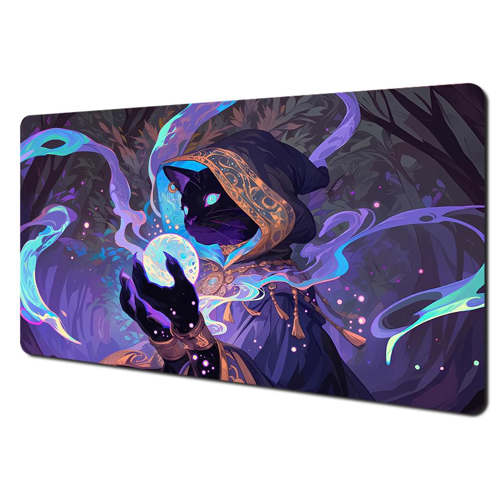 Magic Black Cat And Crystal Ball Mtg Playmat Magic Card Battle Mat 35x60cm Tapete Magic Mtg Nonslip Durable Stitched Edge
