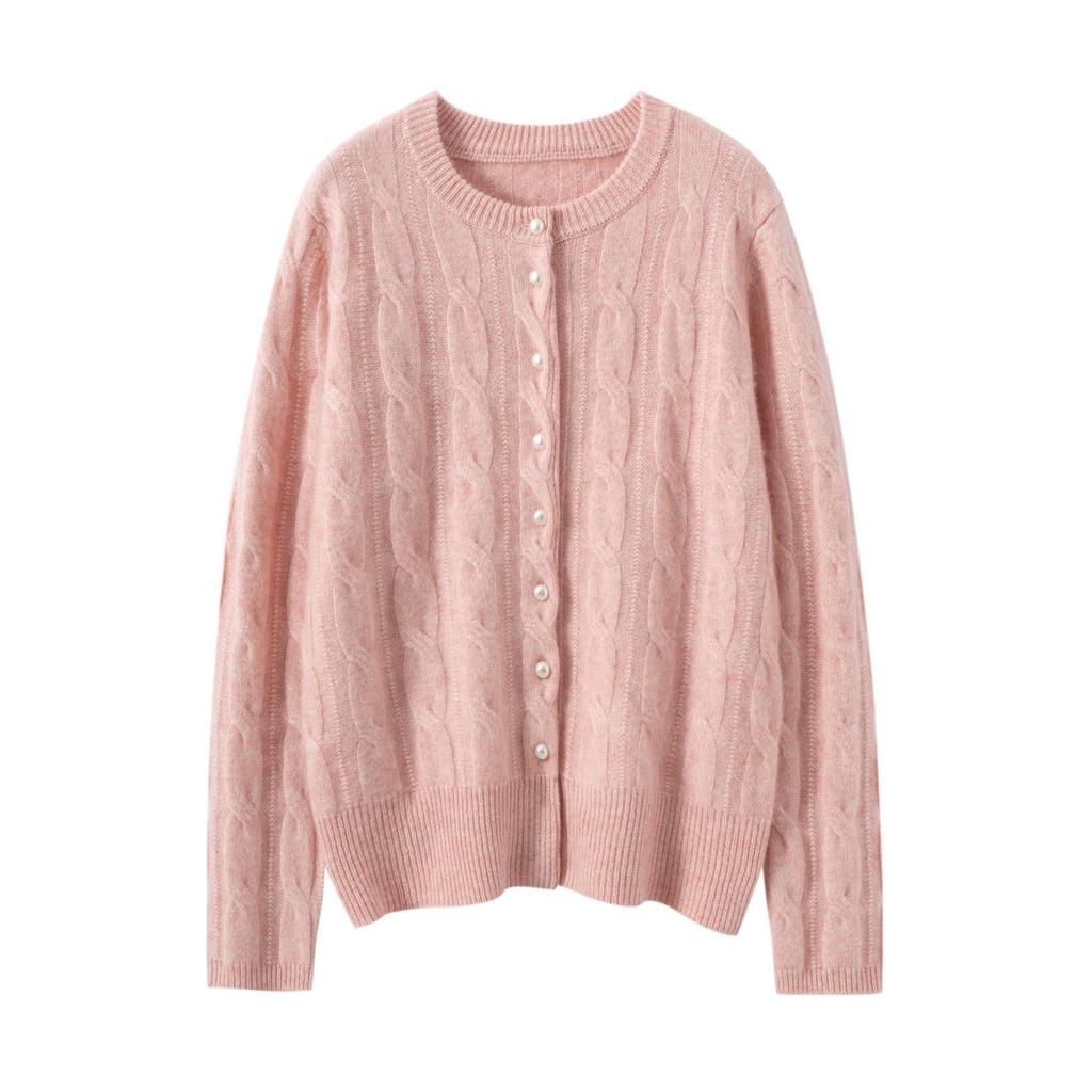 Women's Cashmere Cable Knit Cardigan: Soft, Thick, Round Neck, Single-Breasted, Solid Color - Perfect for Autumn and Winter.