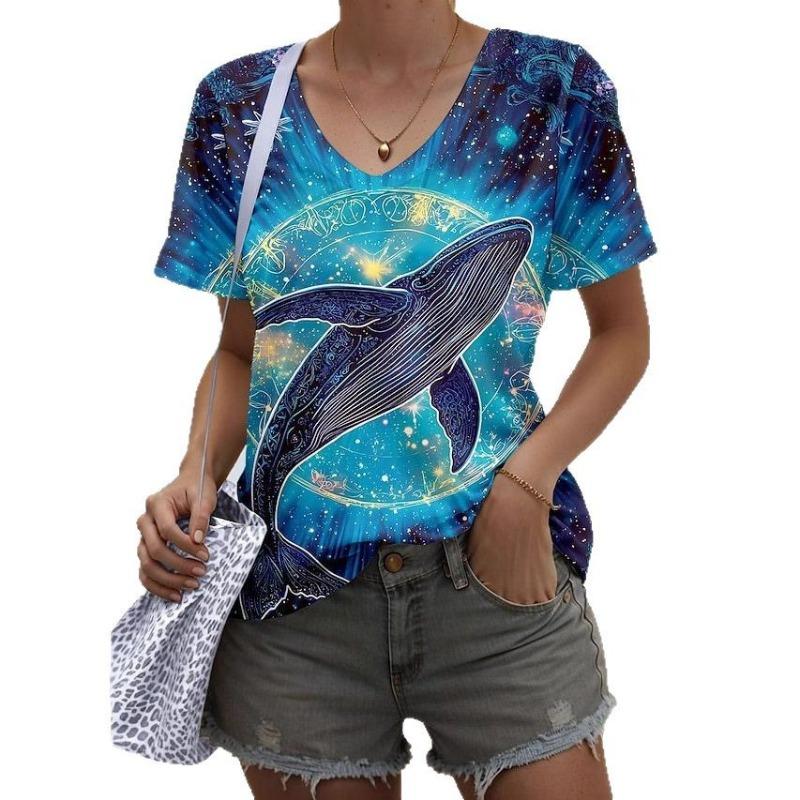 Plus Size Loose Women's Clothing Outdoor T-Shirt Fashion Tops Short Sleeve 3D Floral Printed Patterns Women's V-neck T-shirt Daily