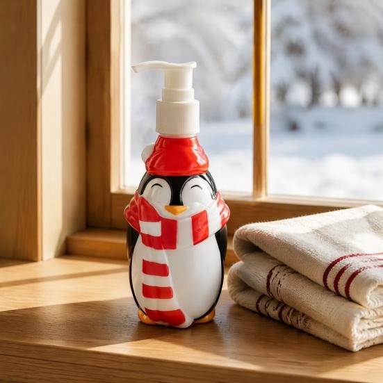 Hand Soap Dispenser 350ML Christmas Dispenser, Santa Claus Tree Penguin Shape Refillable Countertop Bottle, Plastic Empty Pump Bottle for Soap,