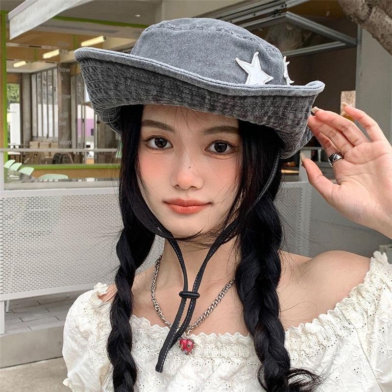 

Летняя винтажная шляпа ковбоя в западном стиле со звездой, женская шляпа для походов на открытом воздухе, солнцезащитная шляпа, для кемпинга на берегу моря, рыбацкая серый