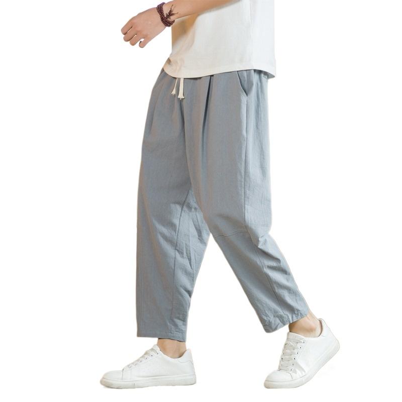 New Men's Linen Lightweight  Sweatpants Cotton Solid Color Breathable Joggers Men Baggy Pants Streetwear Long Trousers Men