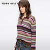 MISS SIXTY Women's Colorful Striped Polo Knit Top