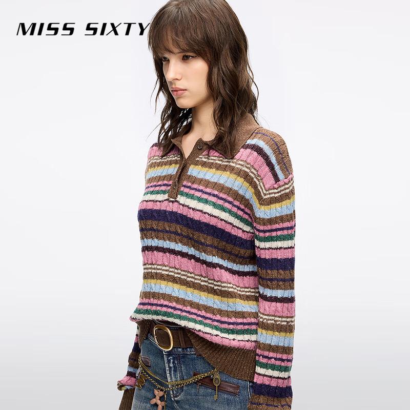 MISS SIXTY Women's Colorful Striped Polo Knit Top