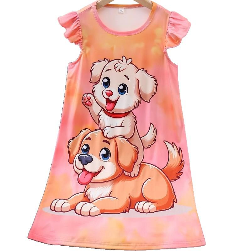 Girls' 3D Dog Print Sleeveless Nightgown Pajamas