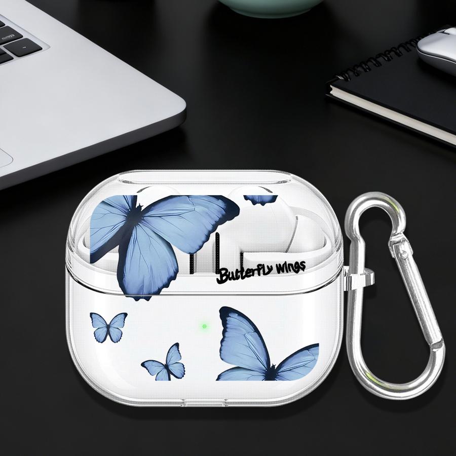 Case For Samsung Galaxy Buds 3Pro 2 Live 4 Pro 3 FE 4Pro 2Pro Clear Earphone Cases Cover With Hook Red Blue Butterfly