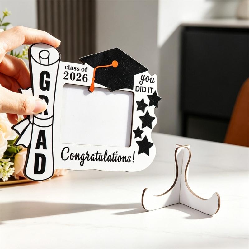Wood Graduation Photo Frame for Desk Placement, Standing Display with Rear Panel for a Cherished Achievement Photograph