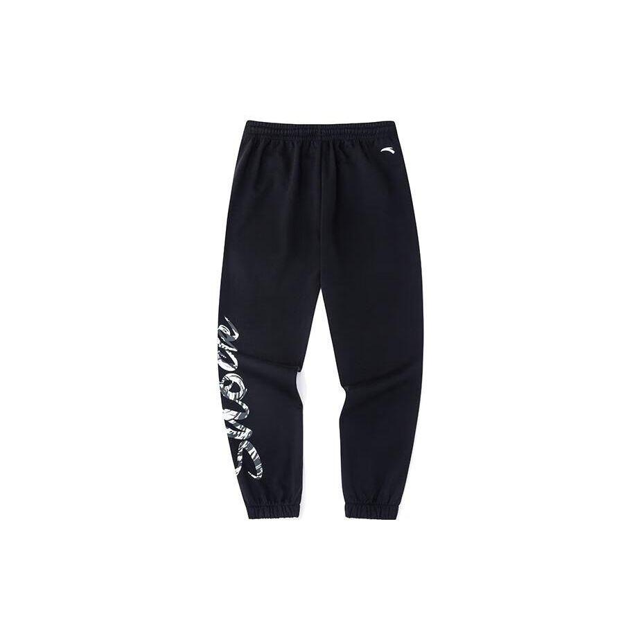 Anta Basketball Series Letter Mid-Rise Tapered Knit Sports Pants Unisex Pants Basic-Black 172241301-3