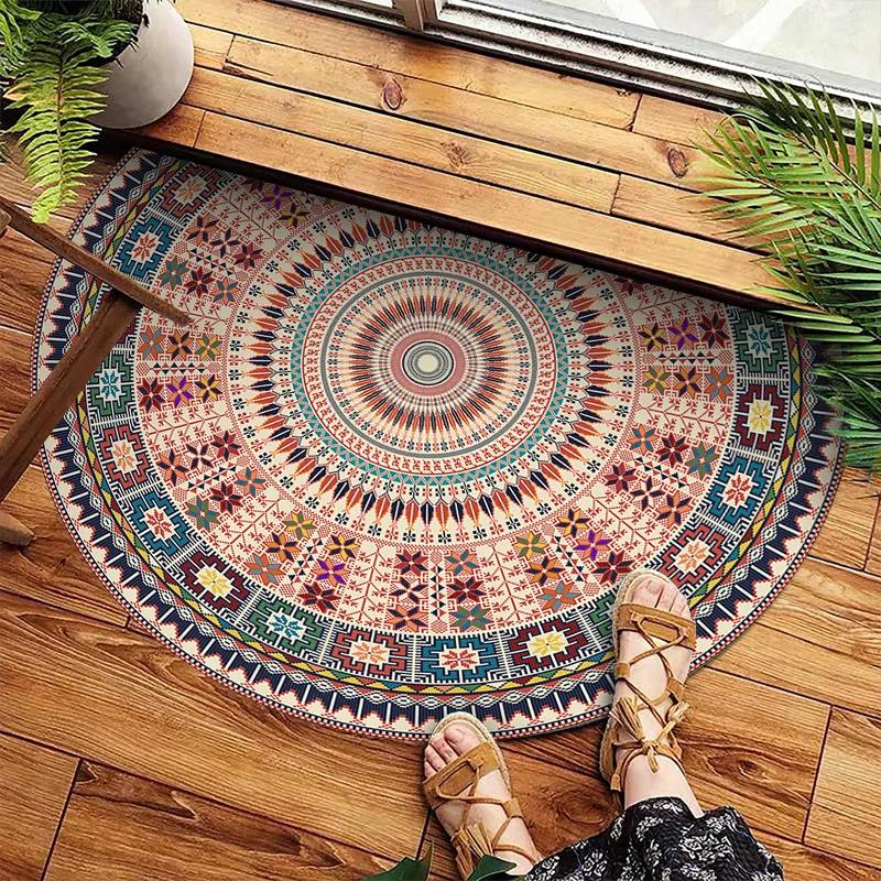 

Bohemian Carpet for Living Room Semicircle Area Rugs National Style Decoration Bedroom Rug Non-slip Bathroom Door Mat Washable 40x60cm