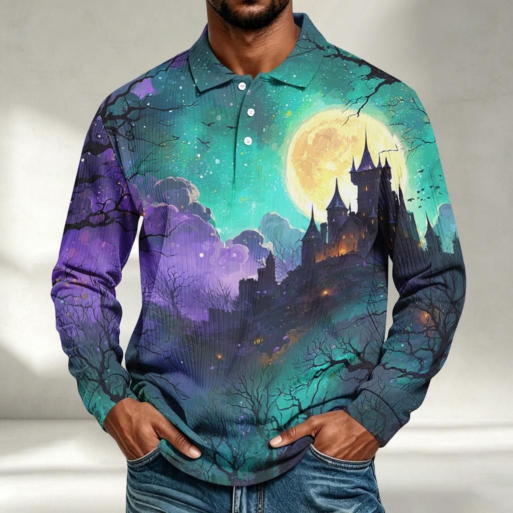 Men's Long Sleeve Shirt Halloween Print Loose Fit Casual Top
