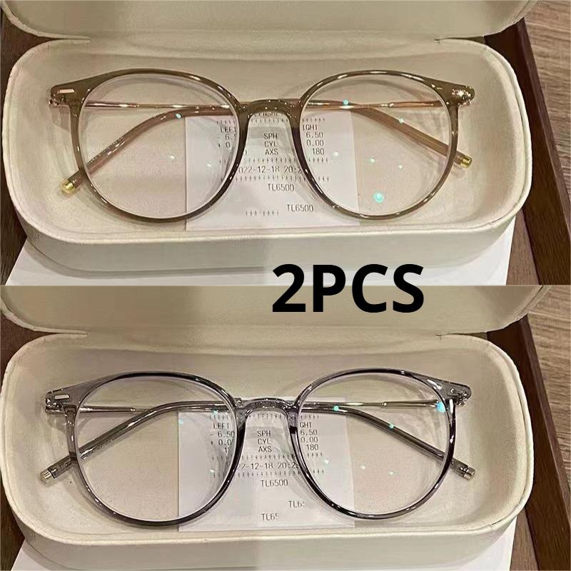 2Pcs Round Glasses Frame Myopia Women Prescription Eyeglasses Anti-Blue Light Ultra-Light  Fashion Eyewears