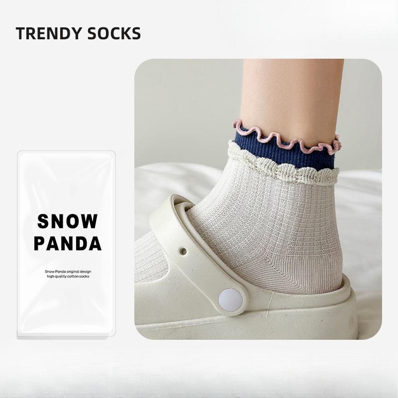 Spring and Summer Girls' Multi-color Double Earflap Lace Women's Short Socks Simple and Versatile Double Needle Cake Socks
