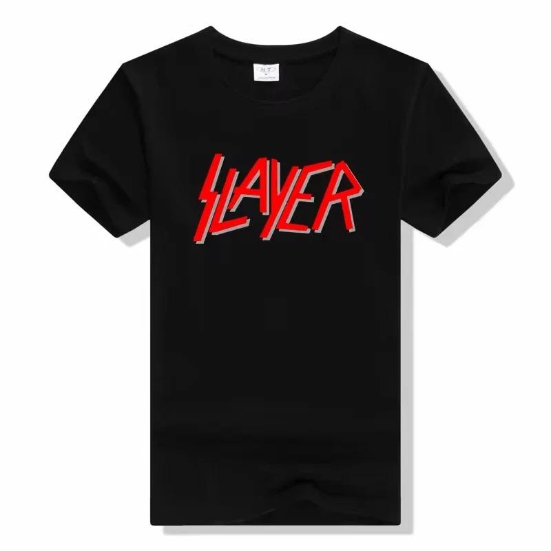 Slayer Klasyczny Zespół Thrash Metalowy Ikoniczne Logo Graficzny Nadruk Codzienny Krótki Rękaw Muzyka Rockowa Streetwear Koszulka