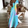 Women Plus Size V Neck Short Sleeve Abstract Printed Straight Maxi Dress