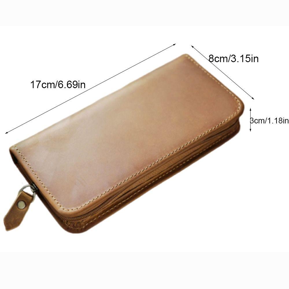 Top Layer of Cowhide Cowhide Pen Case Zipper Closure Card Holder Pen Pouch Handmade Large Capacity Pen Holder Organizer