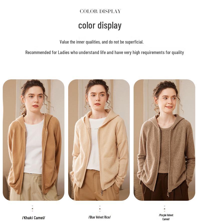 2024 Autumn/Winter Women's Loose Fit Hooded Cashmere Zipper Cardigan - Korean Thick Style Sweater